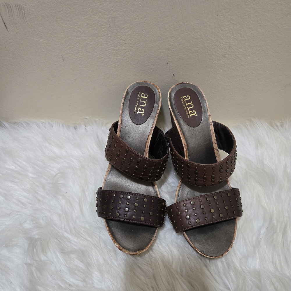 Ana Dark Brown Studded Mules wedge Size 7 1/2 M